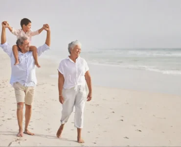 Family walking on beach